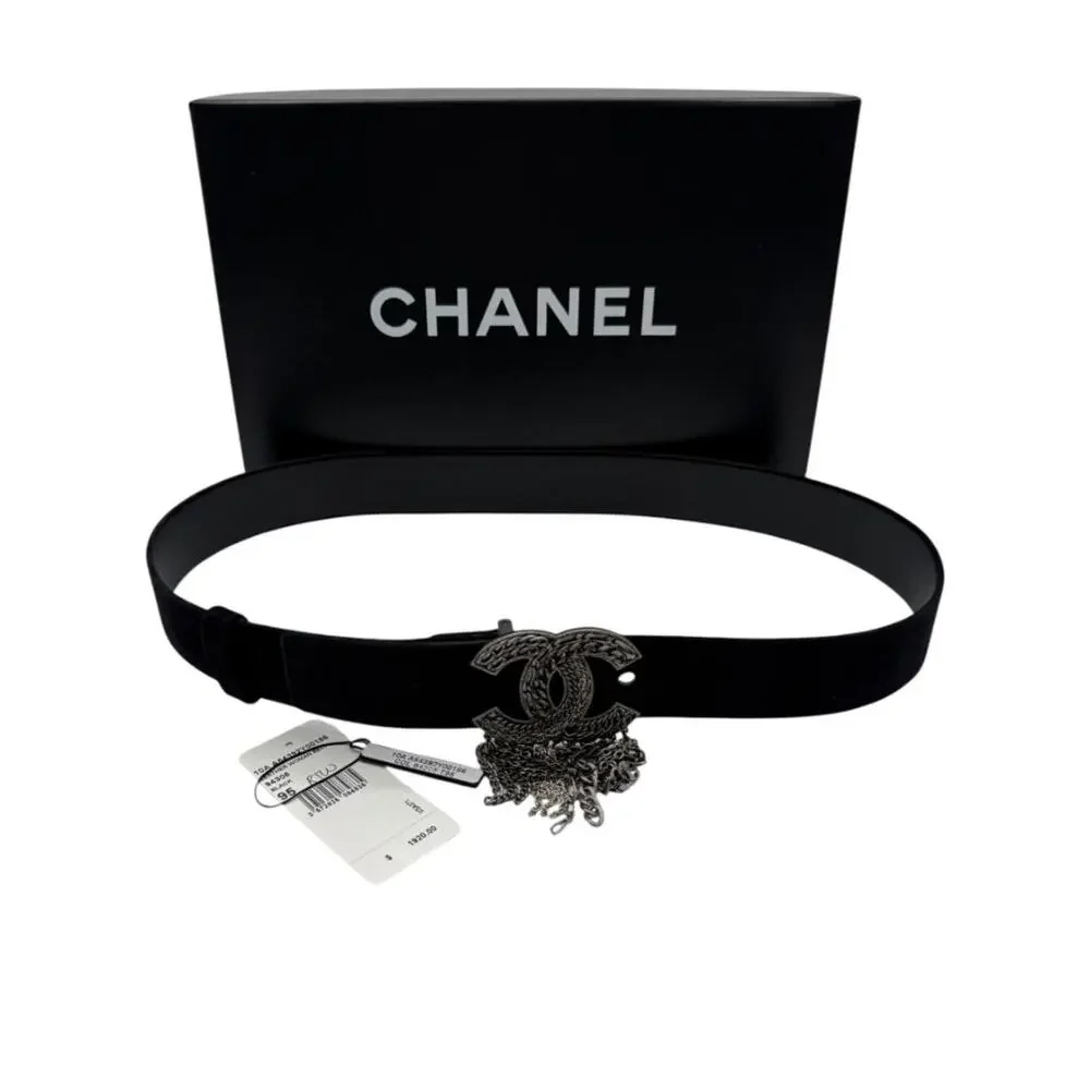 Chanel Ruthenium Chain-Fringe CC Belt – Black Suede – Very Good Condition